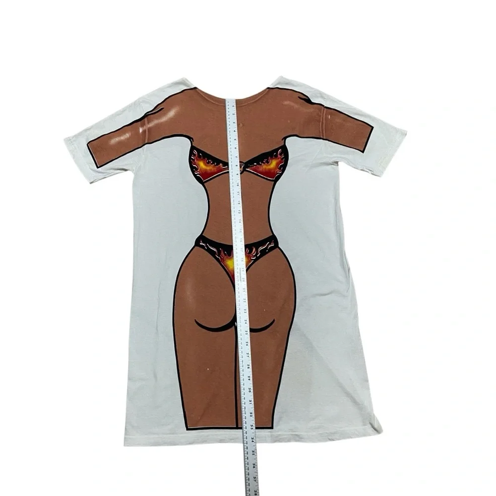 Vintage 90s Streetwear Distressed Flame Bikini Beach T-Shirt Women's Swim Dress